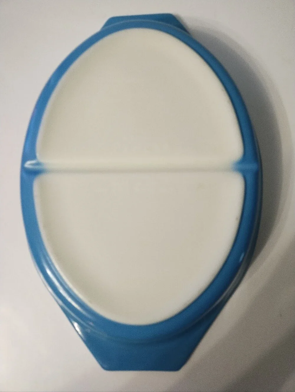 Vintage pyrex Blue Snowflake Garland Divided Casserole Dish - With Original Lid